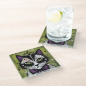 Goth Kat Glazen Onderzetter (Schuin)