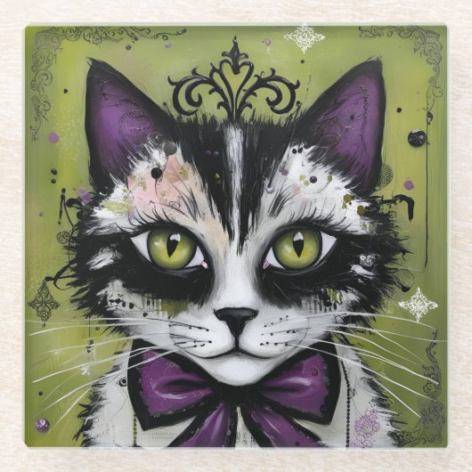 Goth Kat Glazen Onderzetter (Voorkant)