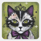 Goth Kat Vierkante Sticker (Voorkant)