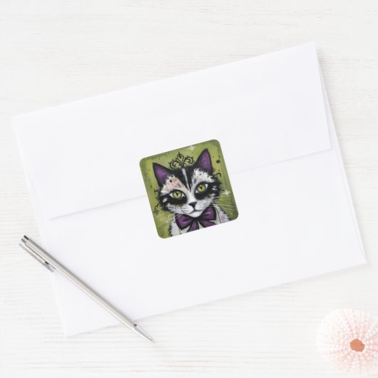 Goth Kat Vierkante Sticker (Envelop)