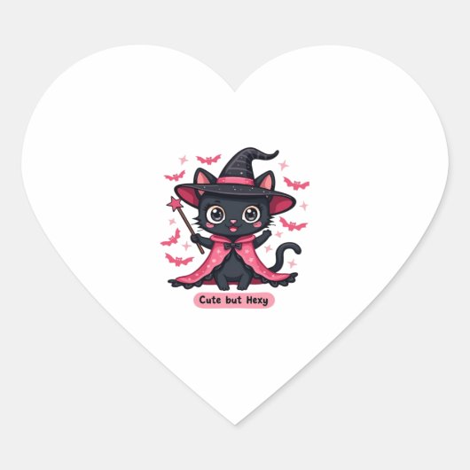 Goth kitten in roze � schattig, maar betoverd Over Hart Sticker (Voorkant)