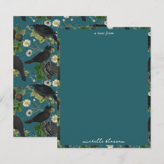 Goth kraaien en zwarte rozen diep teal patroon notitiekaartje (Voorkant / Achterkant)