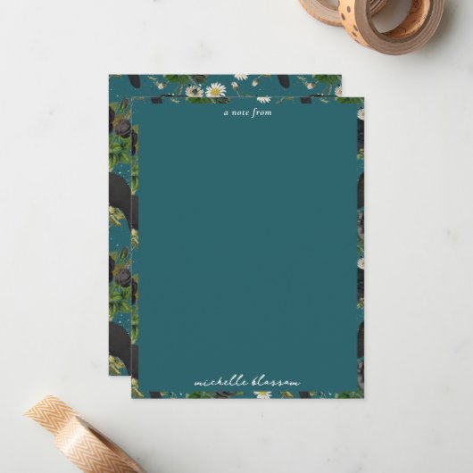 Goth Kraaien & Zwarte Rozen Diep Teal Patroon Notitiekaartje (Voorkant / Achterkant in situ)