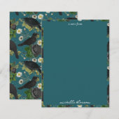 Goth Kraaien & Zwarte Rozen Diep Teal Patroon Notitiekaartje (Voorkant / Achterkant)