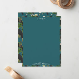 Goth Kraaien & Zwarte Rozen Diep Teal Patroon Notitiekaartje