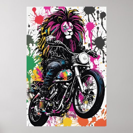 Goth Leeuw Biker Poster - Donkere Kunst Muur Decor (Voorkant)