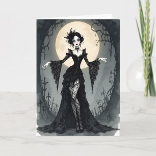 Goth-meisje en vollemaan Halloween Feestdagen Kaart