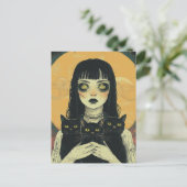 Goth Meisje Met Drie Zwarte Katten Briefkaart (Staand voorkant)