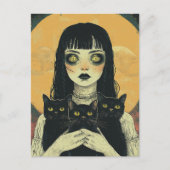 Goth Meisje Met Drie Zwarte Katten Briefkaart (Voorkant)