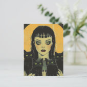 Goth Meisje Met Vier Zwarte Katten Briefkaart (Staand voorkant)