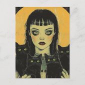 Goth Meisje Met Vier Zwarte Katten Briefkaart (Voorkant)