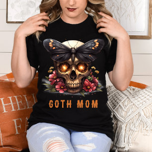 Goth Moeder Bloemrijke Schedel Mot Oranje Moederda T-shirt