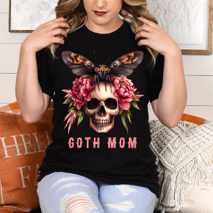 Goth Moeder Bloemrijke Schedel Mot Pink Moederdag T-shirt