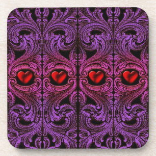 Goth paars ornament met hart bier onderzetter