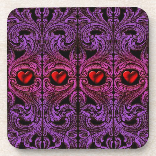 Goth paars ornament met hart bier onderzetter (Voorkant)