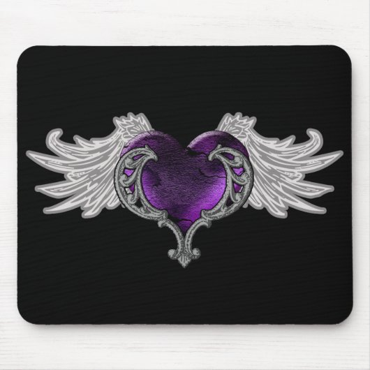 Goth paarse hart met engelenvleugels muismat (Voorkant)