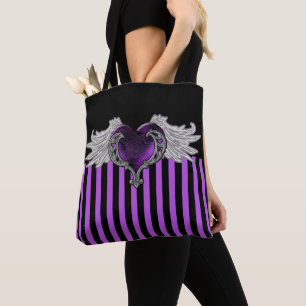 Goth Paarse Hart met Engelenvleugels Tote Bag
