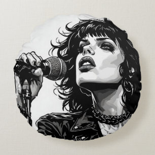 Goth Punk Meisje Zangeres 50s Grafisch Retro Comic Rond Kussen
