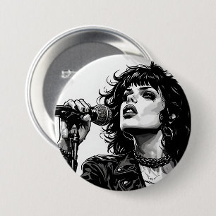 Goth Punk Meisjeszanger Retro Grafische Kunststijl Ronde Button 7,6 Cm