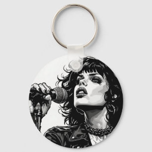 Goth Punk Meisjeszanger Retro Grafische Kunststijl Sleutelhanger