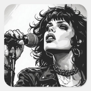Goth Punk Meisjeszanger Retro Grafische Kunststijl Vierkante Sticker