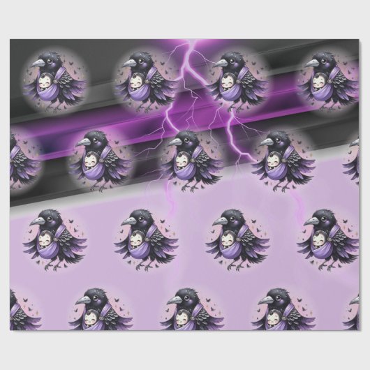 Goth Purple Zwarte Halloween Evenement Baby Shower Cadeaupapier (Vlak)