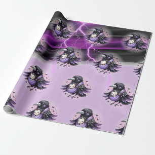 Goth Purple Zwarte Halloween Evenement Baby Shower Cadeaupapier