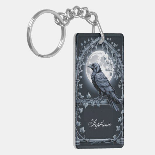 Goth Raven Moon Keychain (Voorkant Links)
