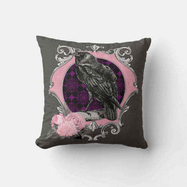 Goth Raven Rose Frame Kussen (Voorkant)