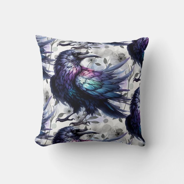 Goth Raven Throw Pillow Kussen (Voorkant)