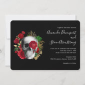 Goth Rode Bloemenskelet & Gouden Bladeren Kaart (Voorkant)