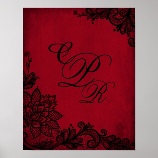 Goth Rode Grunge Zwarte Kant Trouw Monogram Poster (Voorkant)