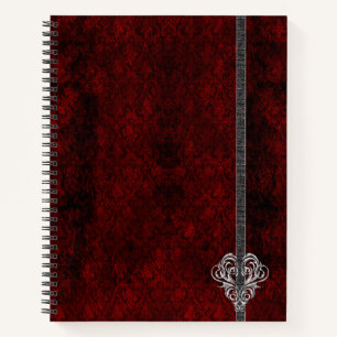 Goth Rode Zilveren Hart Damast Notitieboek