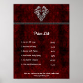 Goth Rode Zilveren Hart Damast Poster (Voorkant)