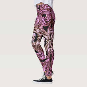 Goth Roze Ornament met Schedel Leggings