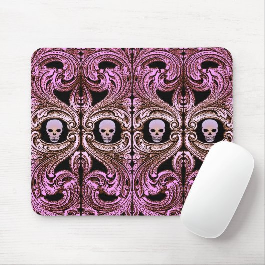Goth Roze Ornament met Schedel Muismat (Met muis)