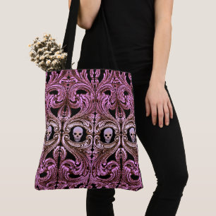 Goth Roze Ornament met Schedel Tote Bag