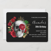 Goth Schedel met Rode Bloemen & Gouden Bladeren Ve Kaart (Voorkant)