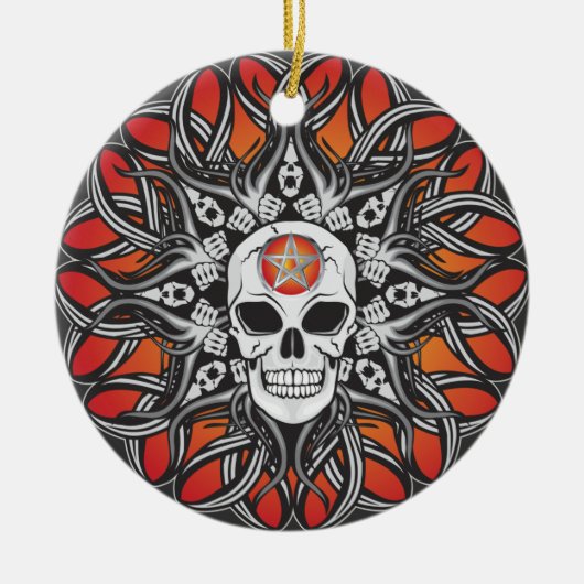 Goth Schedel - Oranje Keramisch Ornament (Voorkant)