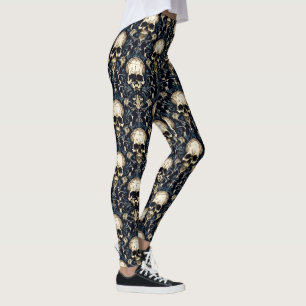 Goth Schedels en Blauwe Bloemen Leggings