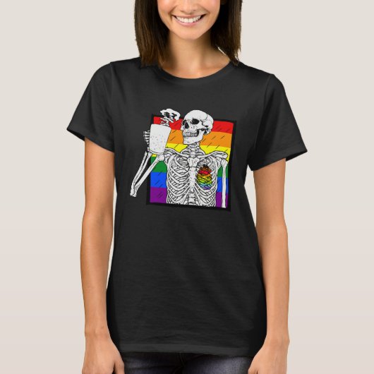 Goth Skeleton Coffee Gay Lesbian Pride Rainbow Hum T-shirt (Voorkant)