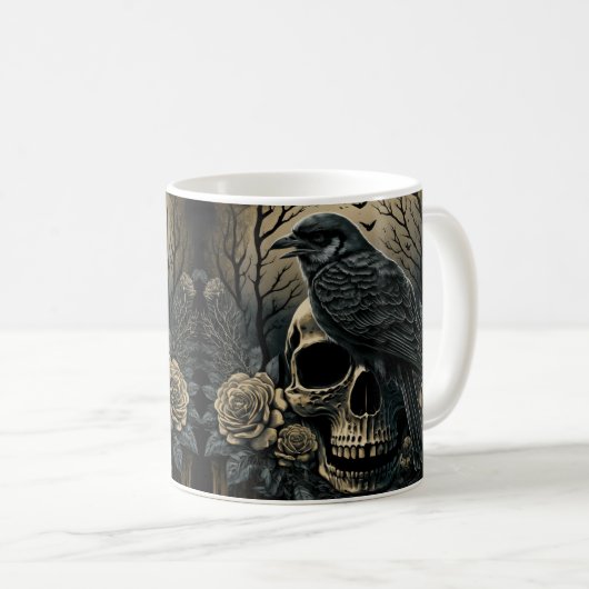 Goth Skull Art with Raven Design Koffiemok (Voorkant rechts)