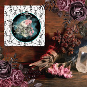 Goth Skull Pink Roses Halloween Vierkante Sticker