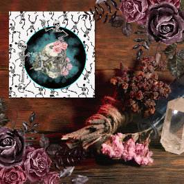 Goth Skull Pink Roses Halloween Vierkante Sticker
