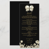 Goth Skulls Floral Black And Gold Gothic Wedding Menu (Voorkant / Achterkant)