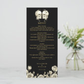 Goth Skulls Floral Black And Gold Gothic Wedding Menu (Staand voorkant)
