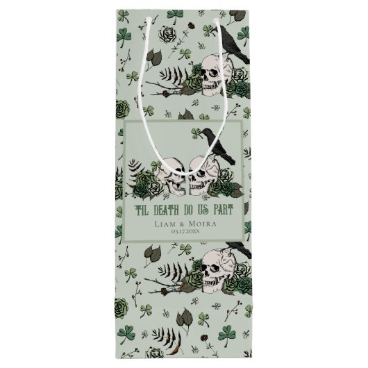 Goth St. Patrick's Day Bloemrijke Schedels Ierse T Wijn Cadeautas (Achterkant)