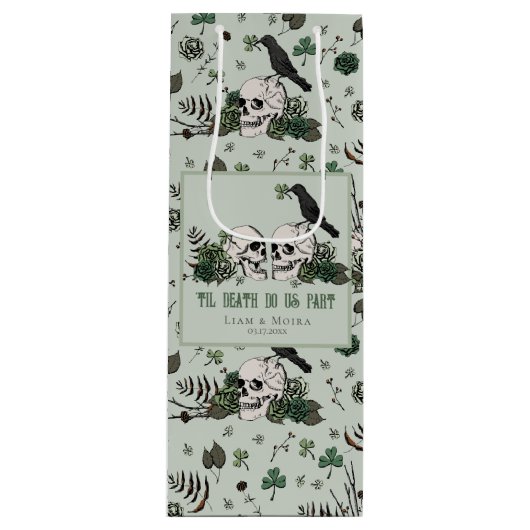 Goth St. Patricks Day Bloemrijke Schedels Ierse Tr Wijn Cadeautas (Voorkant)