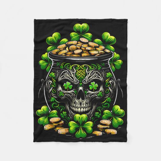 Goth St. Patrick's Day Gotische Schedel Pot Mannen Fleece Deken (Voorkant)