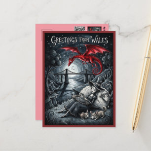 Goth-stijl groeten uit Wales-ansichtkaart Briefkaart
